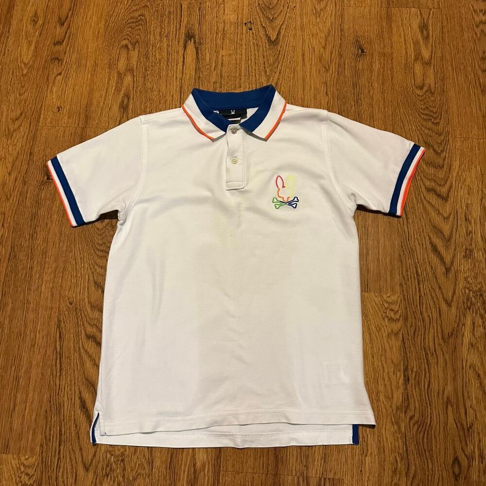Bad Bunny white polo shirt Kid size 18 short sleeve FLAWS